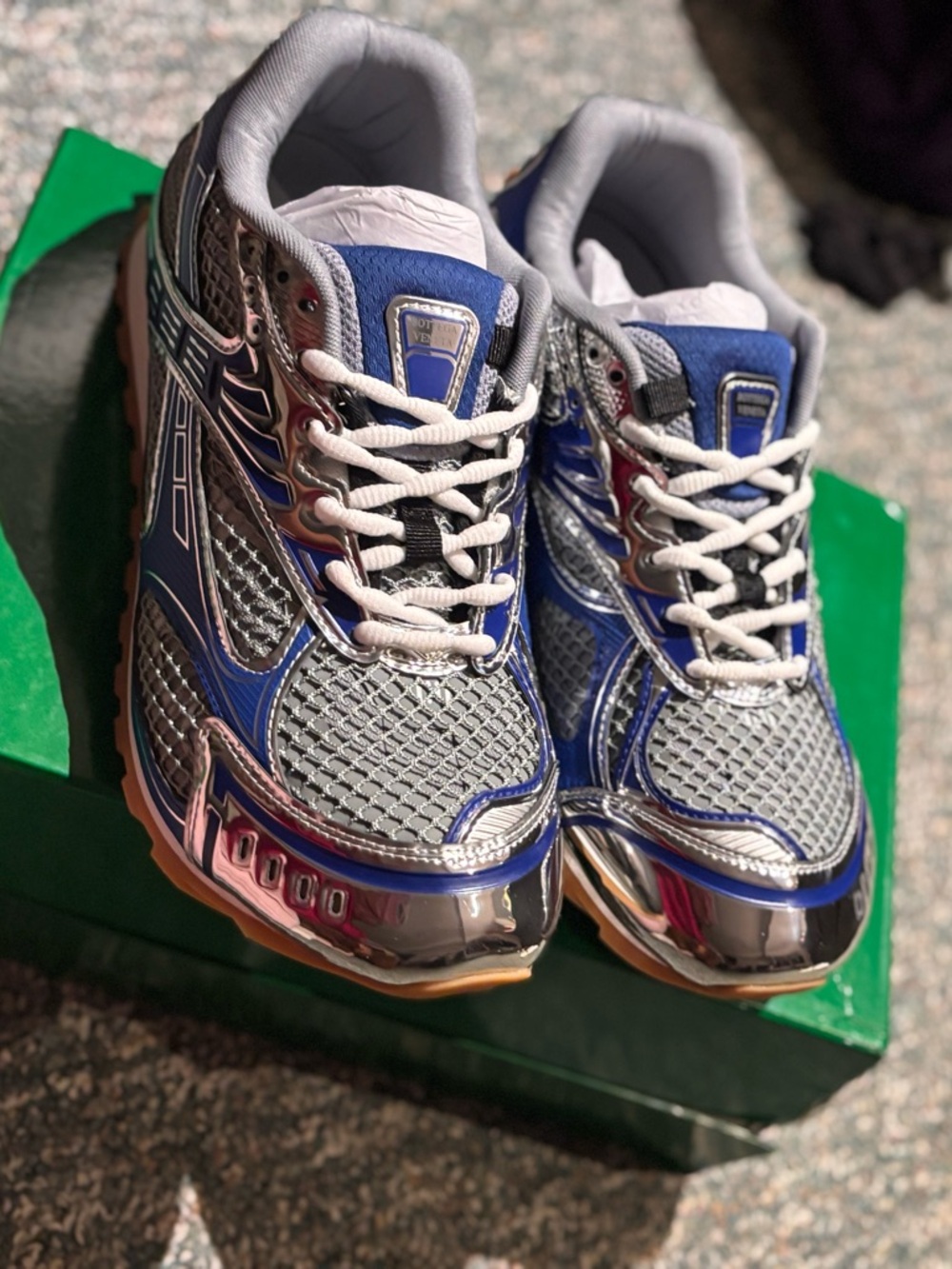 Metallic Silver & Blue Sneakers